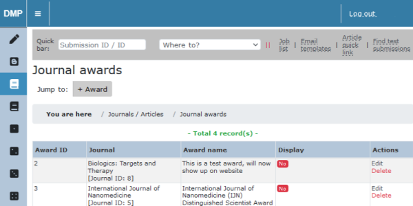 dovepress content management page