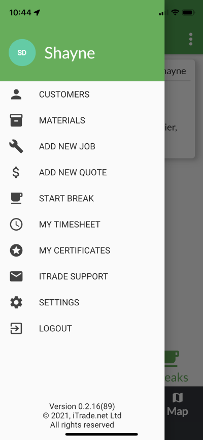 mobile flutter application menu screen