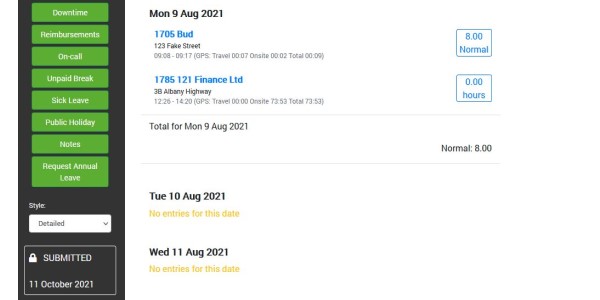 timesheet software screen shot